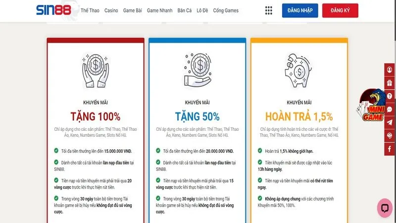 Khuyến mãi Sin88 thưởng 100% tối đa 15 triệu khi thực hiện giao dịch đầu tiên