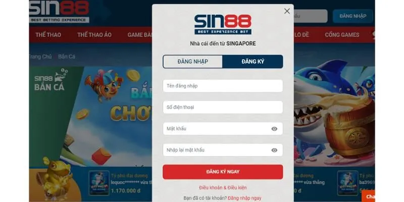 Tạo tài khoản Sin88 Tạo tài khoản Sin88
